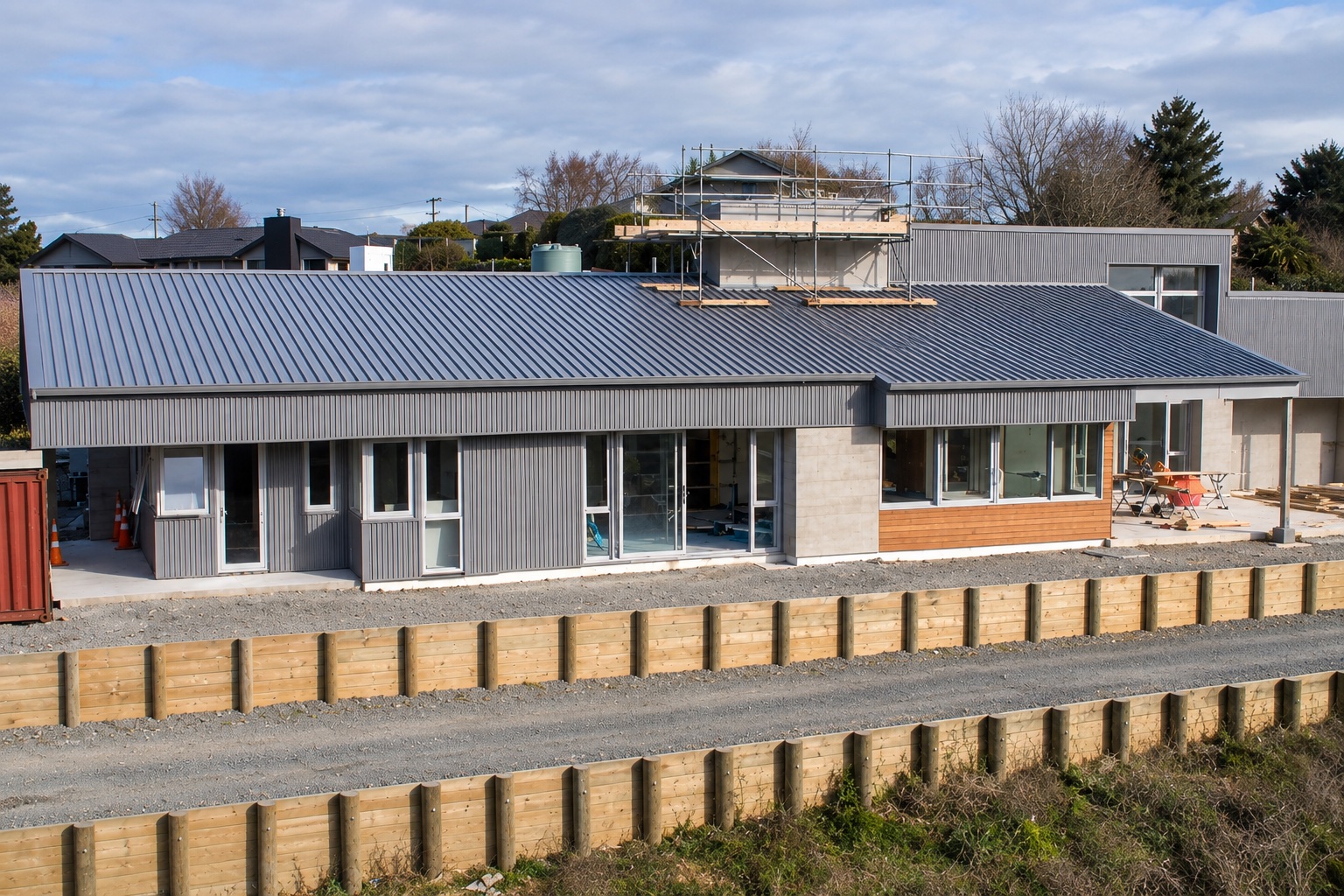 Contemporary clad home during construction