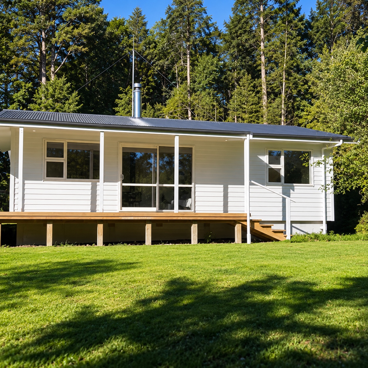 Completed weatherboard home and timber deck