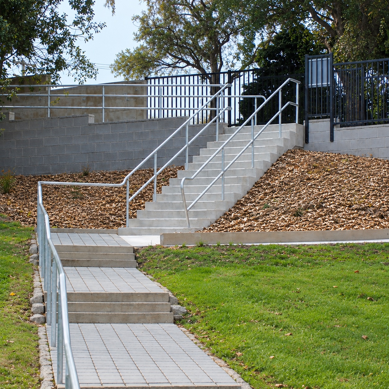Concrete outdoor stairs and handrails